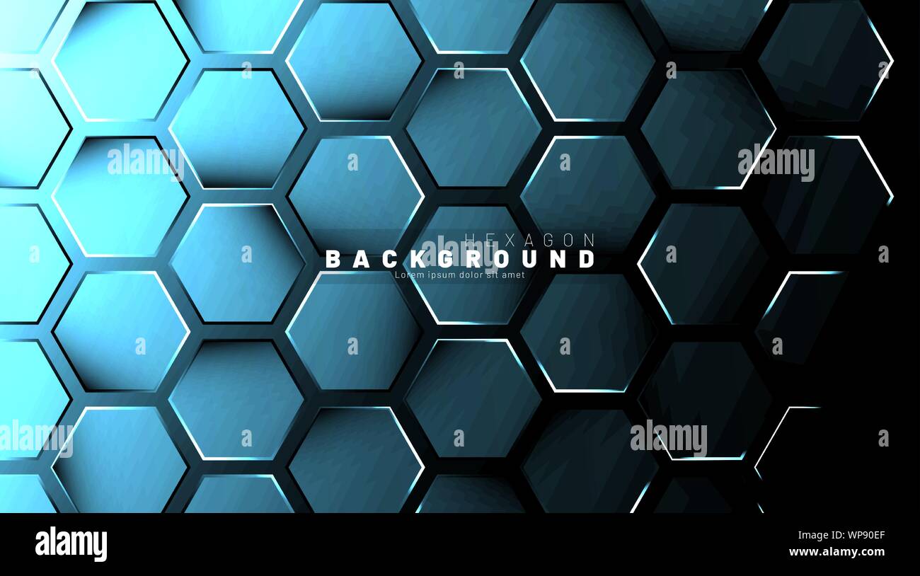 Abstract hexagon blue neon gradient pattern on a dark background ...