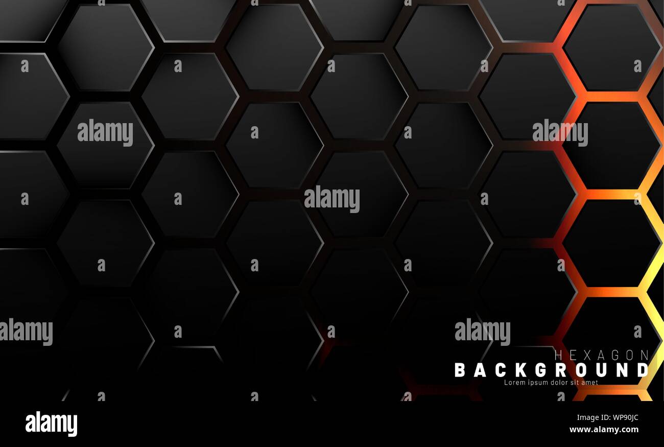 Abstract black hexagon pattern on neon gradient orange background ...