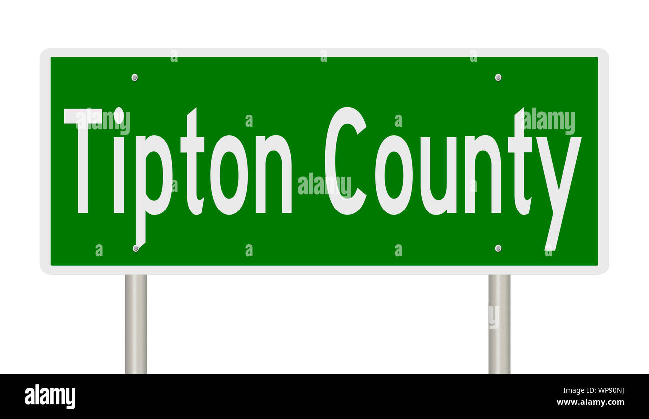 Rendering of a green highway sign for Tipton County Tennessee Stock