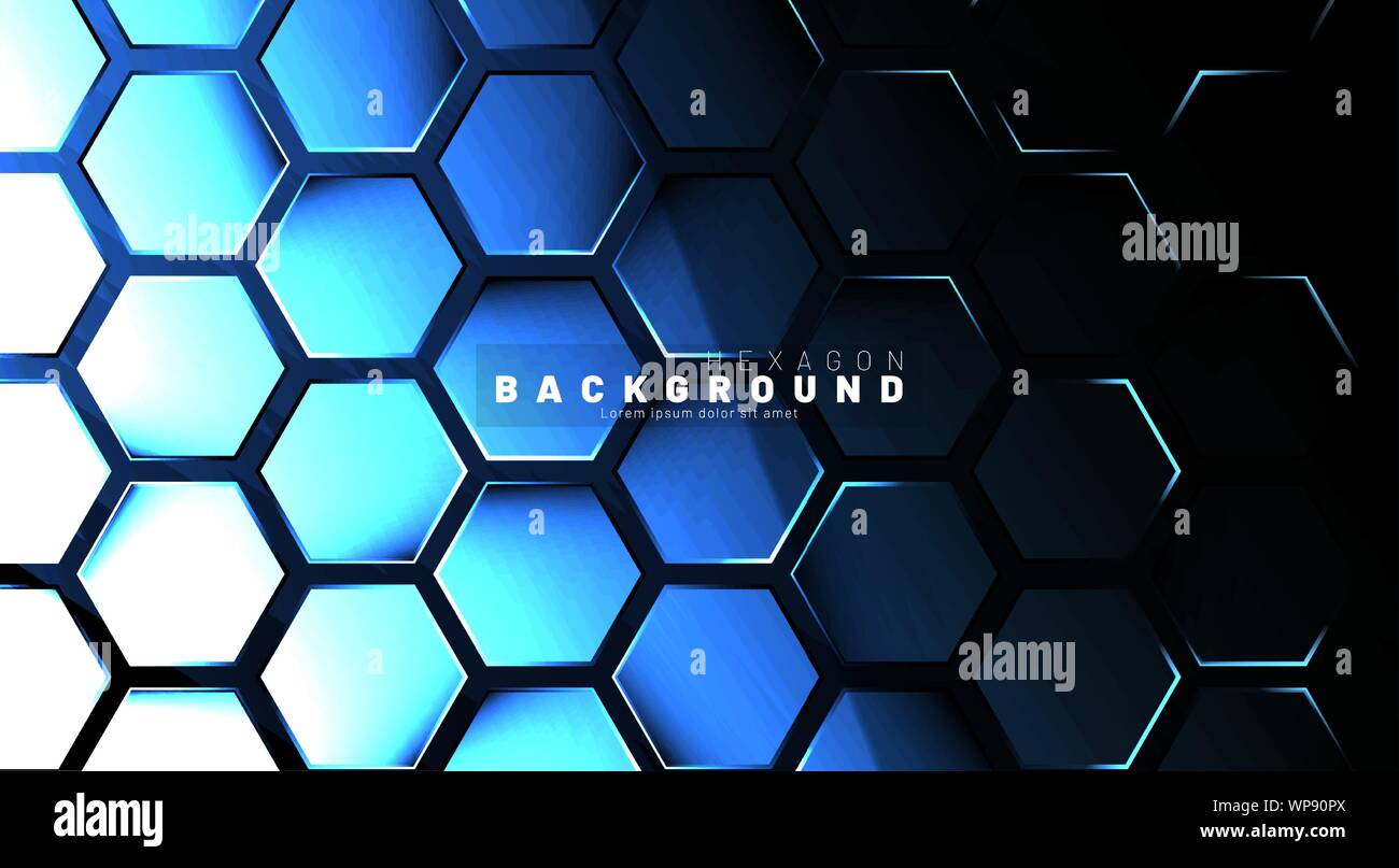 Abstract hexagon blue neon gradient pattern on a dark background ...