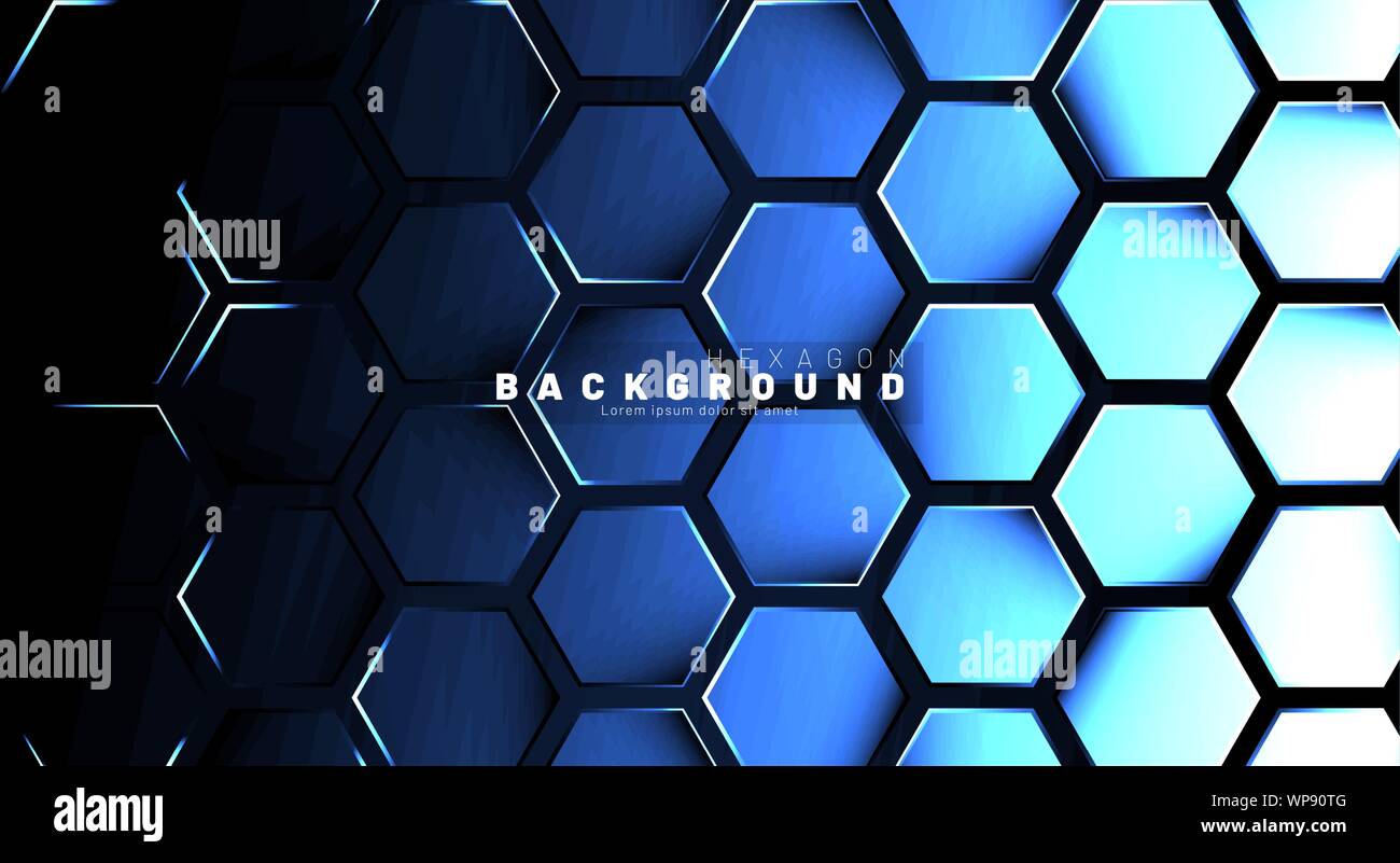 Abstract hexagon blue neon gradient pattern on a dark background ...