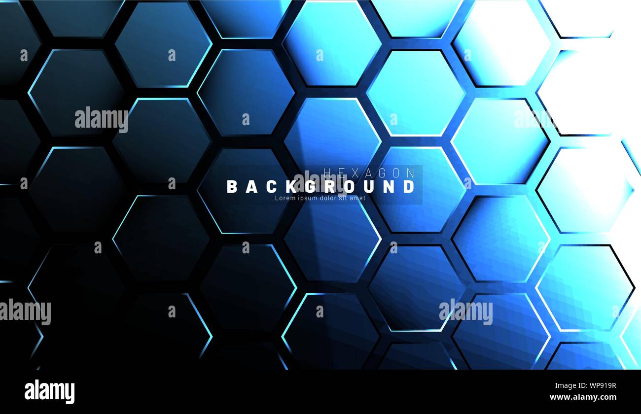 Abstract hexagon blue neon gradient pattern on a dark background ...