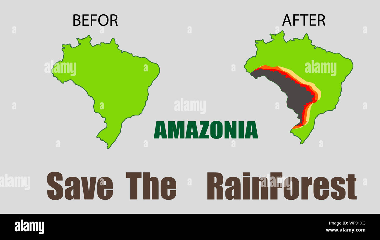 Brazilian Amazon Forest Burning Illegal Deforestation Map Illustration Stock Photo Alamy