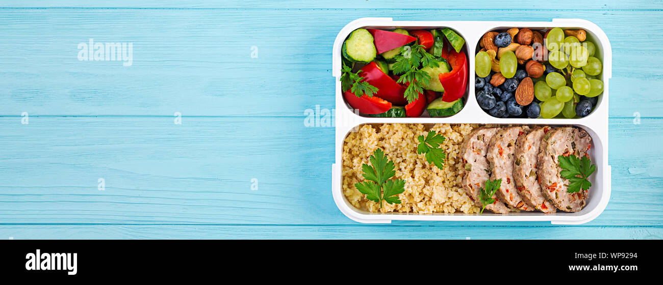 https://c8.alamy.com/comp/WP9294/lunch-box-meatloaf-bulgur-nuts-cucumber-and-berry-healthy-fitness-food-take-away-lunchbox-top-view-WP9294.jpg