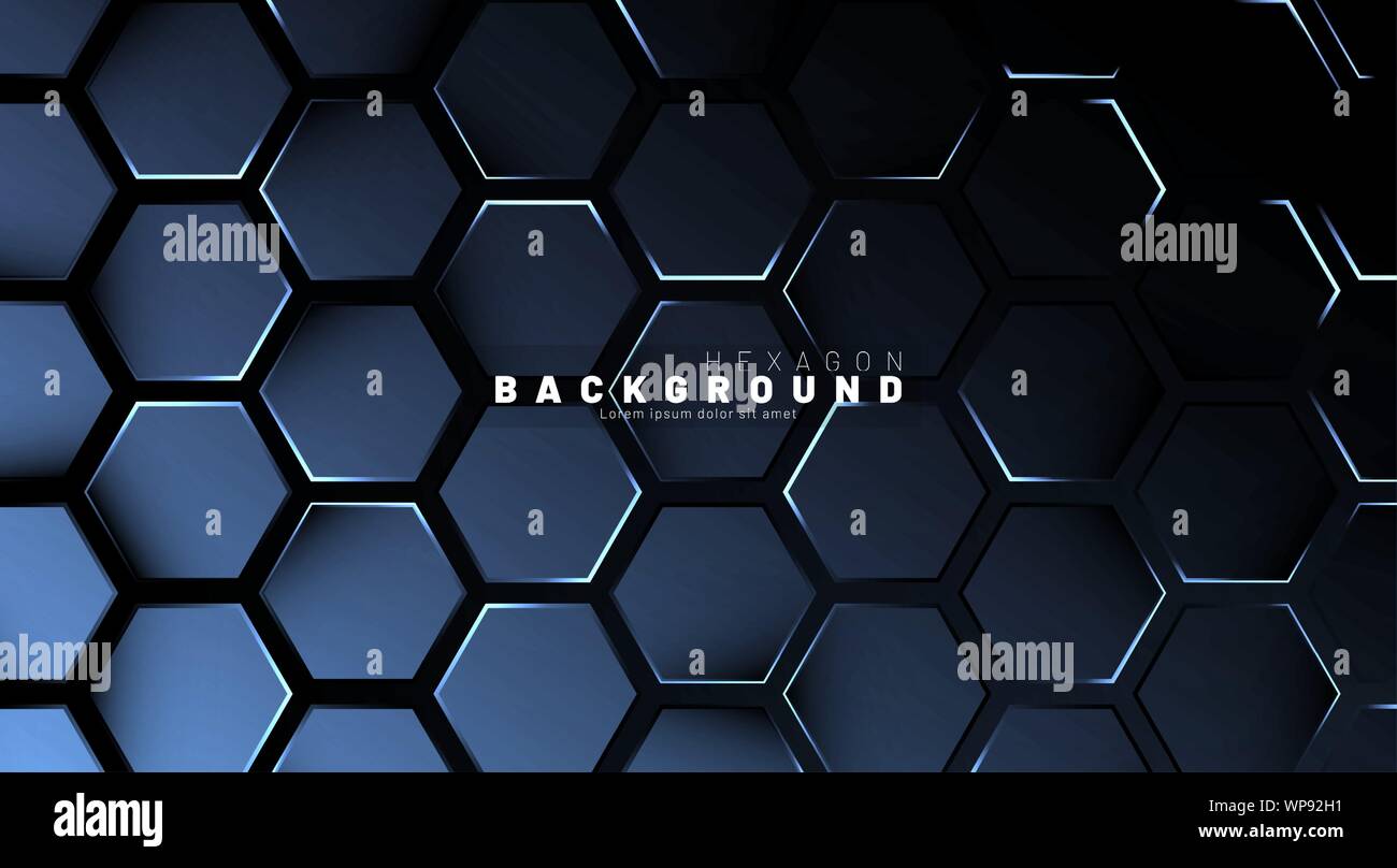 Abstract hexagon blue neon gradient pattern on a dark background ...