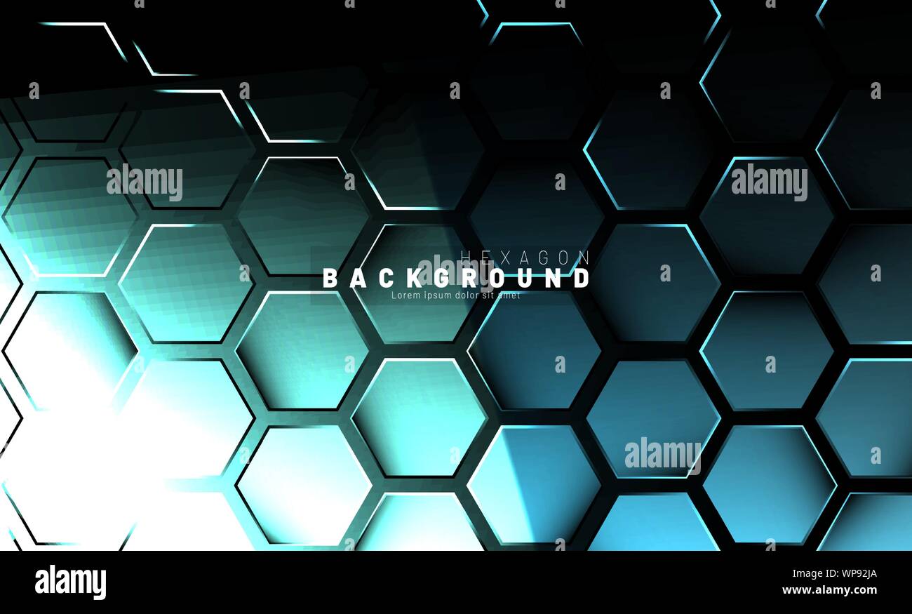 Abstract hexagon blue neon gradient pattern on a dark background ...