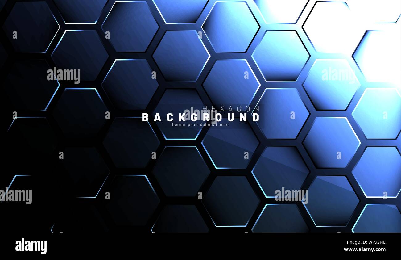 Abstract hexagon blue neon gradient pattern on a dark background ...