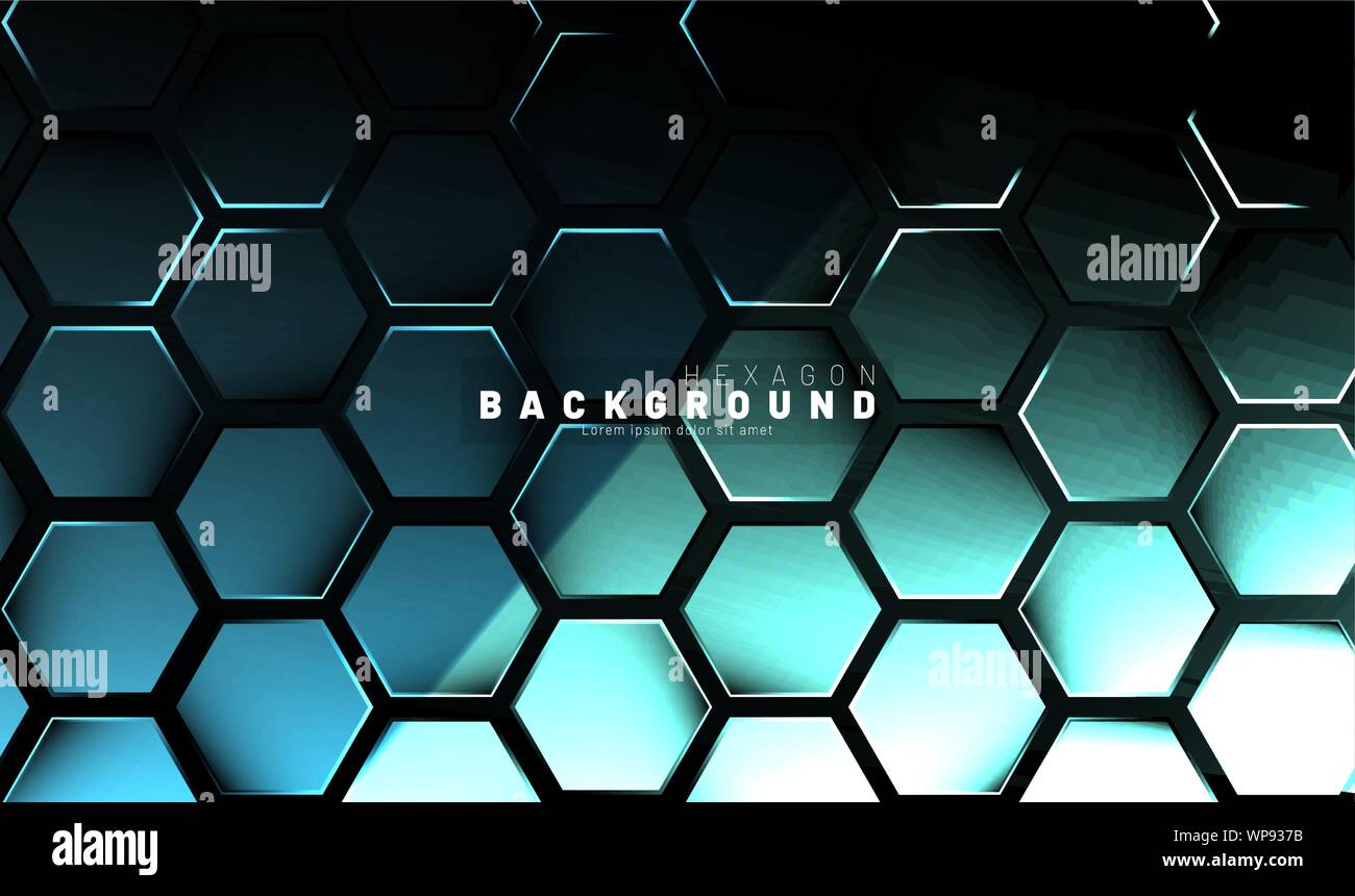 Abstract hexagon blue neon gradient pattern on a dark background ...