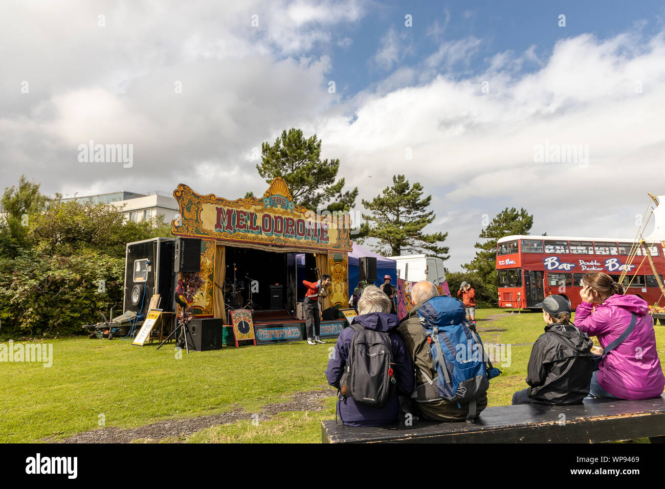Open air concert at the Vintage By The Sea Festival in coastal resort of Morecambe, England. Stock Photo
