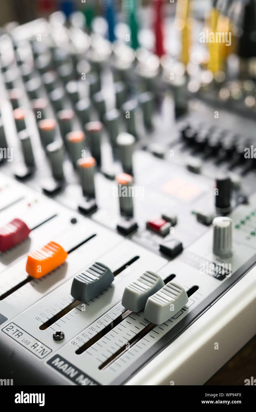 Audio mixer, music equipment, sound design technology. Stock Photo