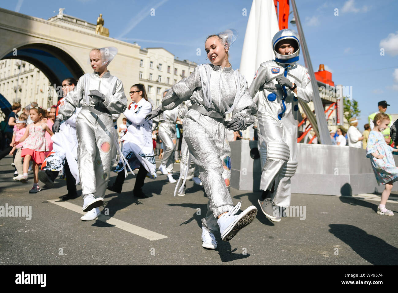 Moscow, Russia. 7th Sep, 2019. Artists perform during the Moscow City day event celebrations in Moscow, Russia, on Sept. 7, 2019. Moscow celebrated its 872nd anniversary to honor the city's founding this weekend. Credit: Evgeny Sinitsyn/Xinhua/Alamy Live News Stock Photo