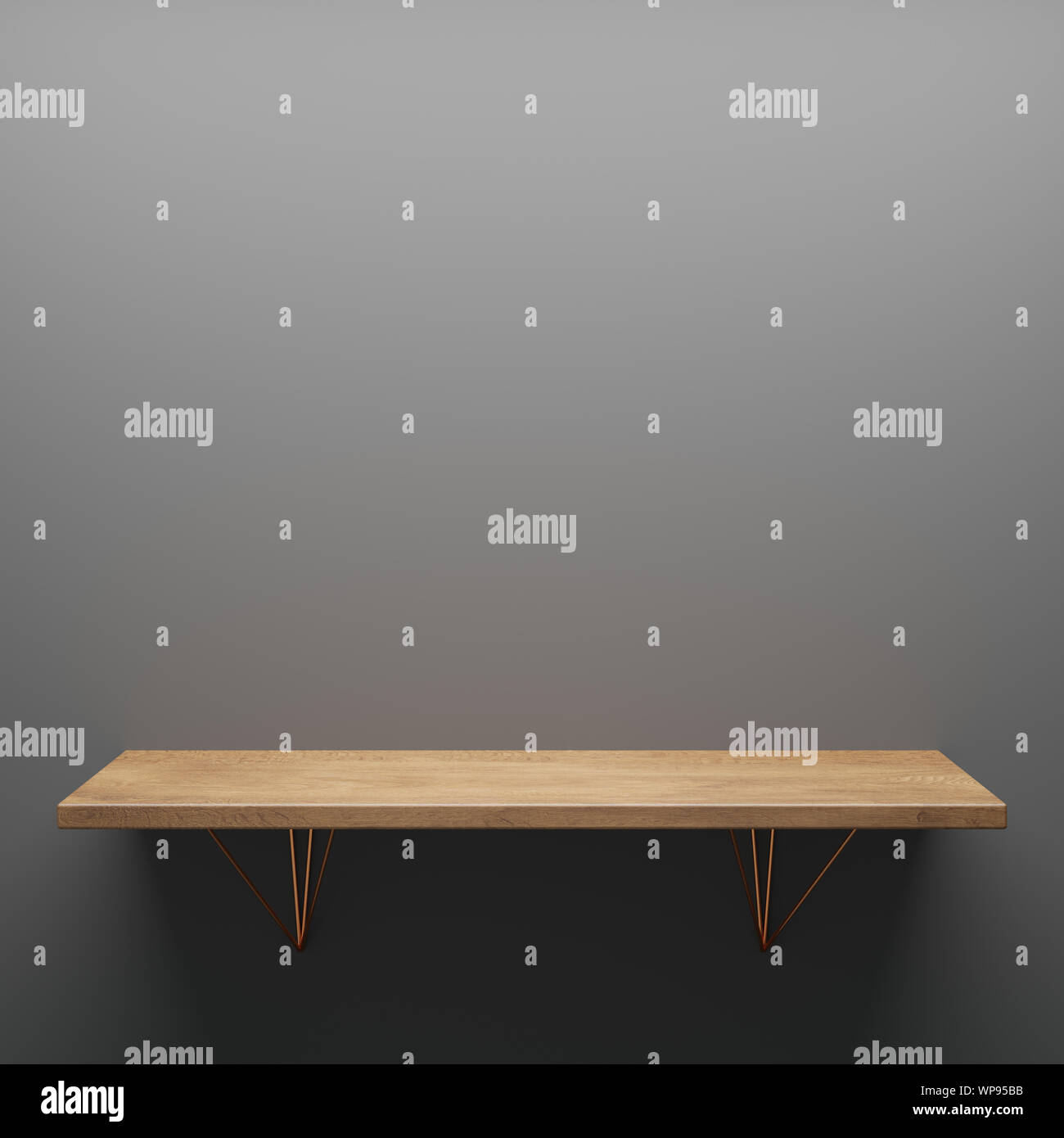 Wooden shelf on the wall Stock Photo