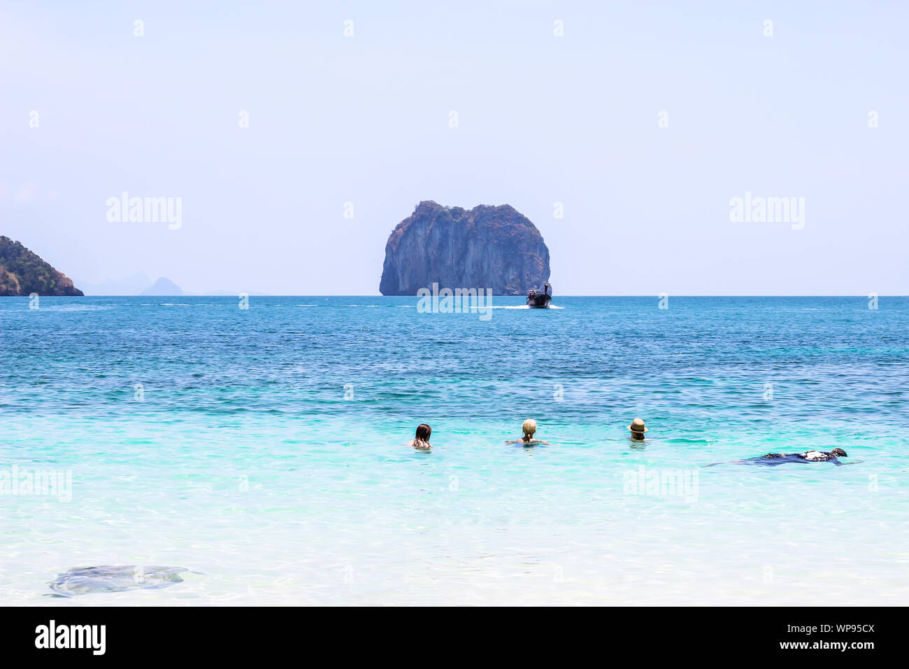 The tourist swimming and dive for relaxing at Koh Hong Islands located in the National Park in Andaman sea. Krabi Province Thailand. Stock Photo