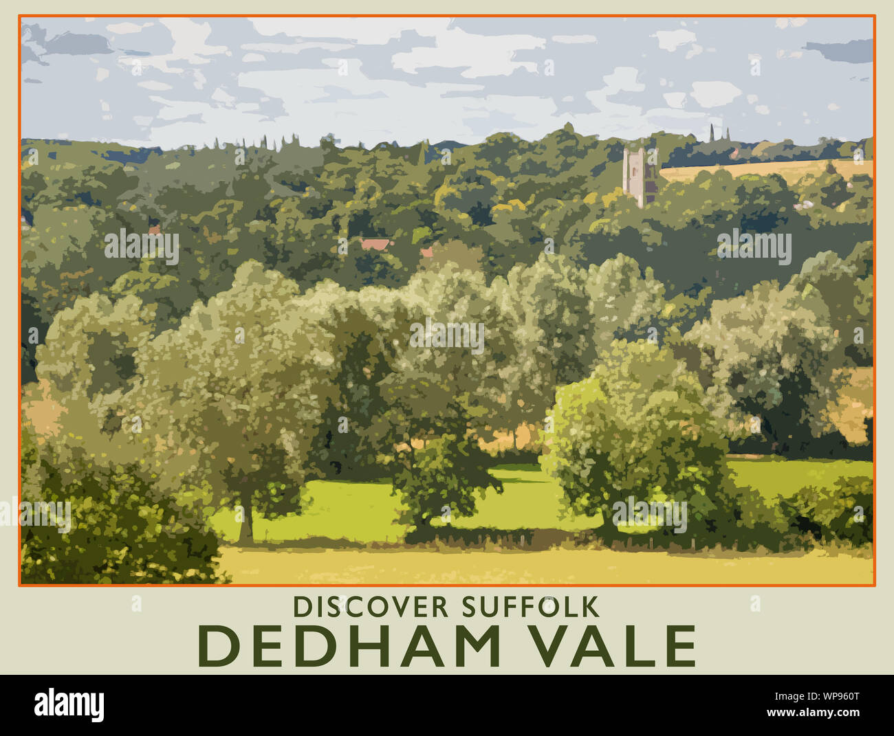 Dedham Vale and in the distance Dedham church of St Mary the Virgin an area known as Constable Country on the Essex-Suffolk border, England, UK Stock Photo