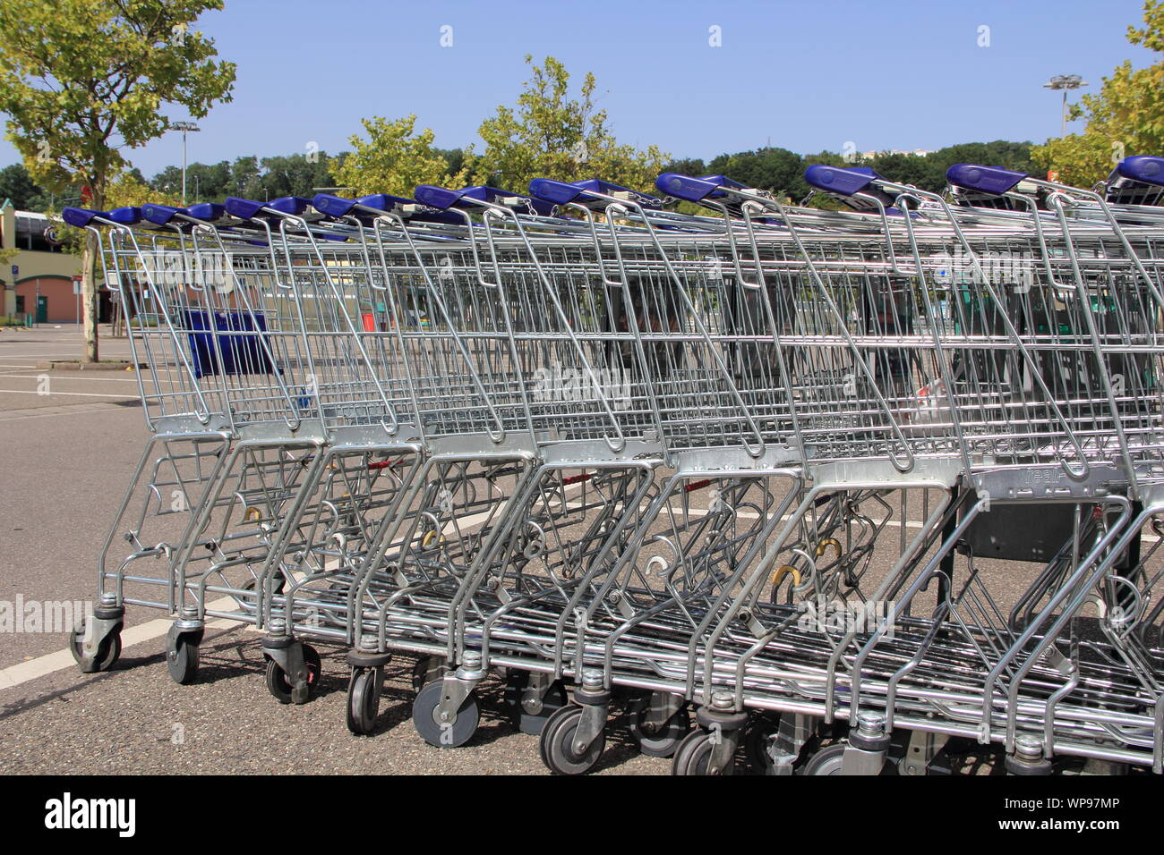 many shopping carts in front of a supermarket Stock Photo Alamy