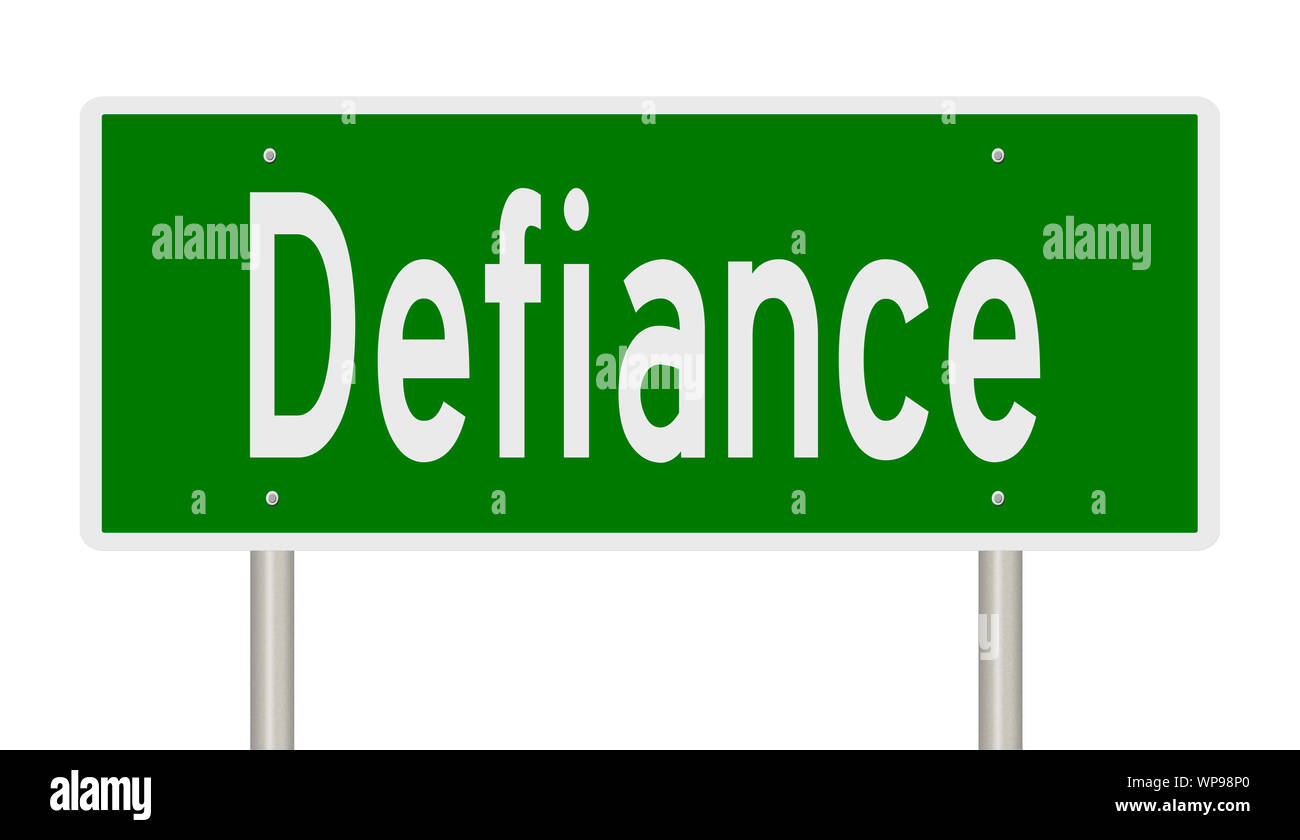 Rendering of a green highway sign for Defiance Ohio Stock Photo Alamy