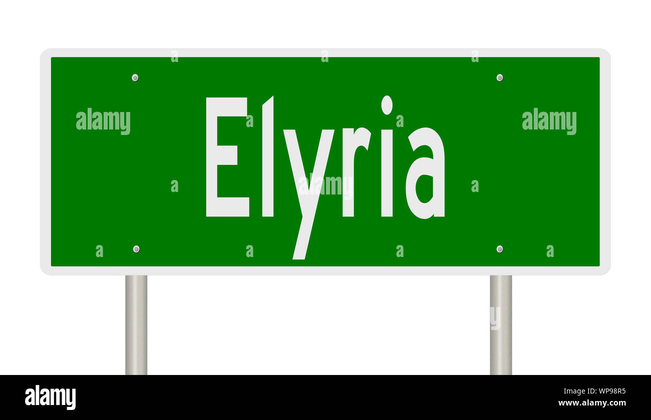 Rendering of a green highway sign for Elyria Ohio Stock Photo Alamy