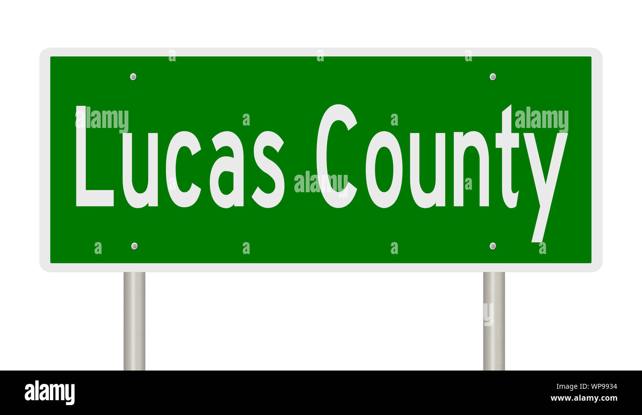 Rendering of a green highway sign for Lucas County Ohio Stock Photo Alamy