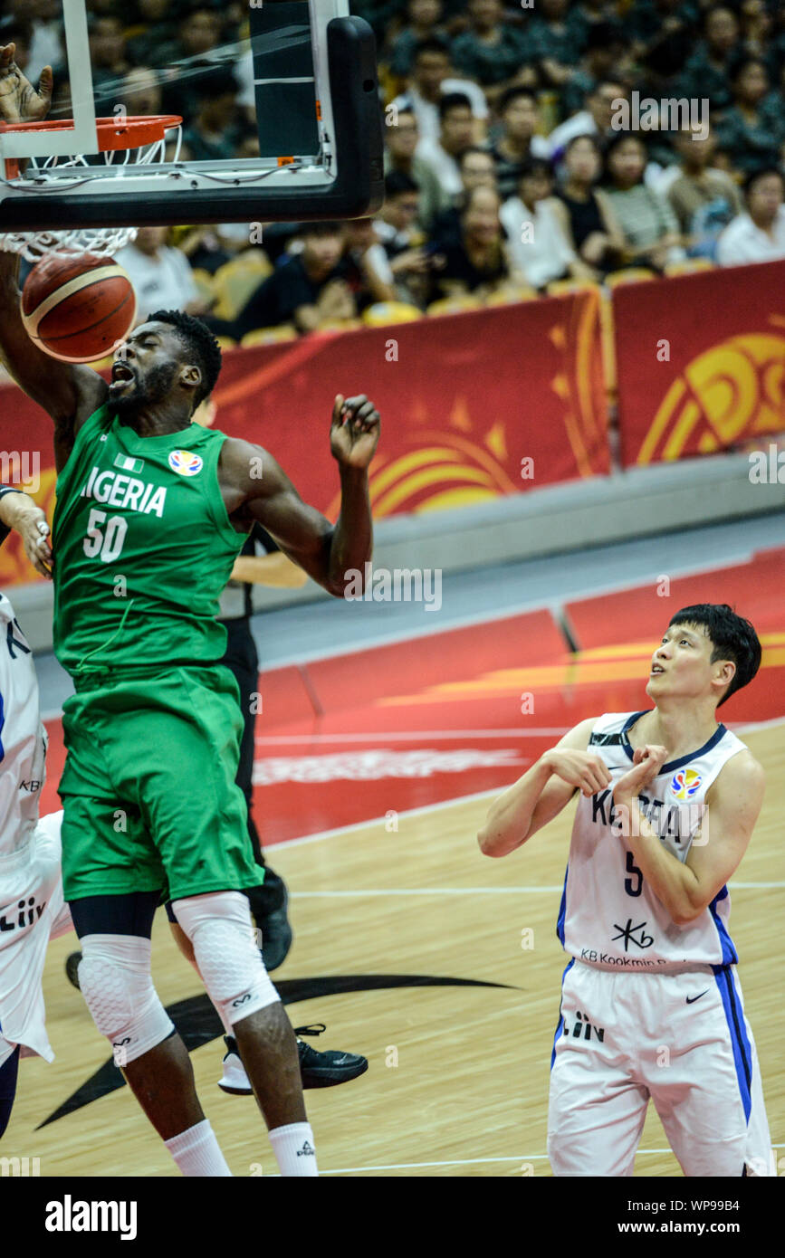 Michael Eric (Nigeria) vs. South Korea. FIBA Basketball World Cup China 2019. First Round Stock Photo