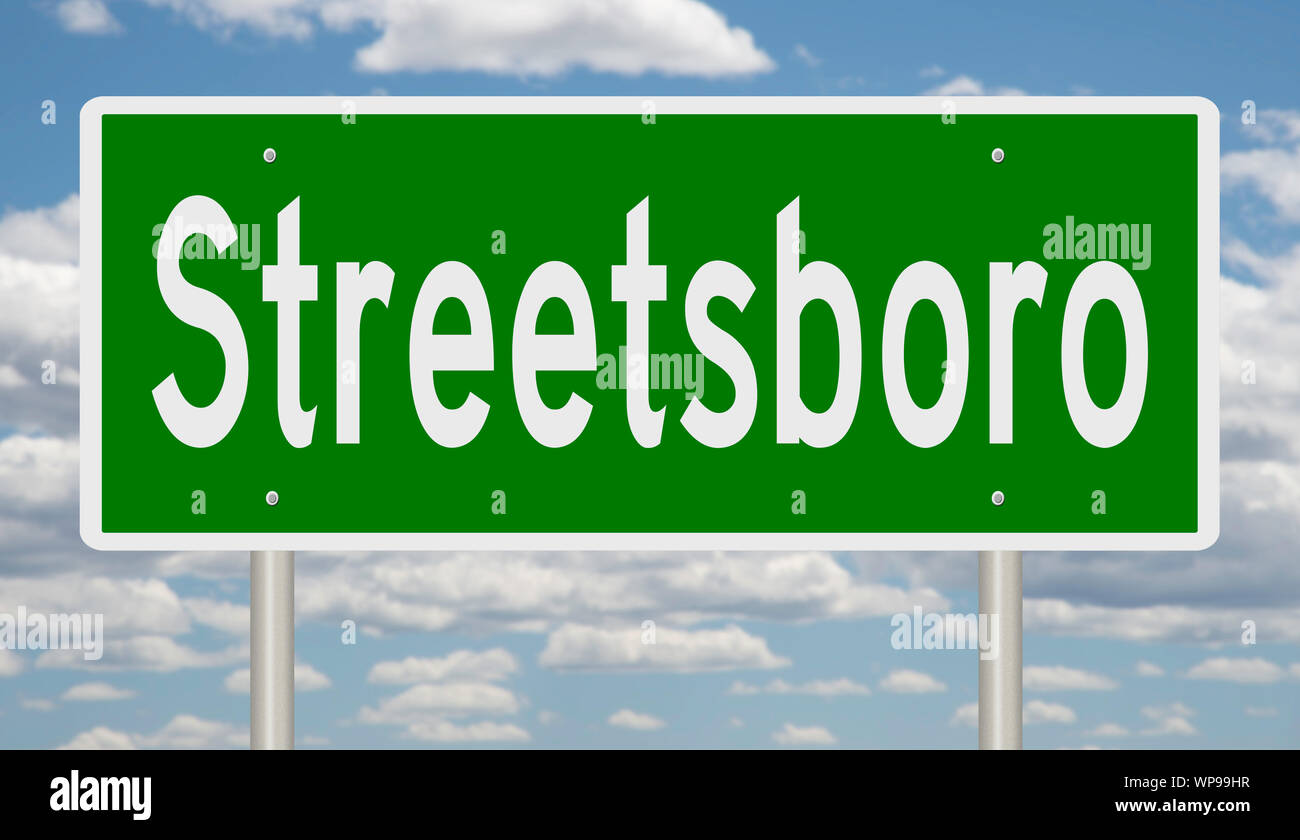 Rendering of a green highway sign for Streetsboro Ohio Stock Photo Alamy