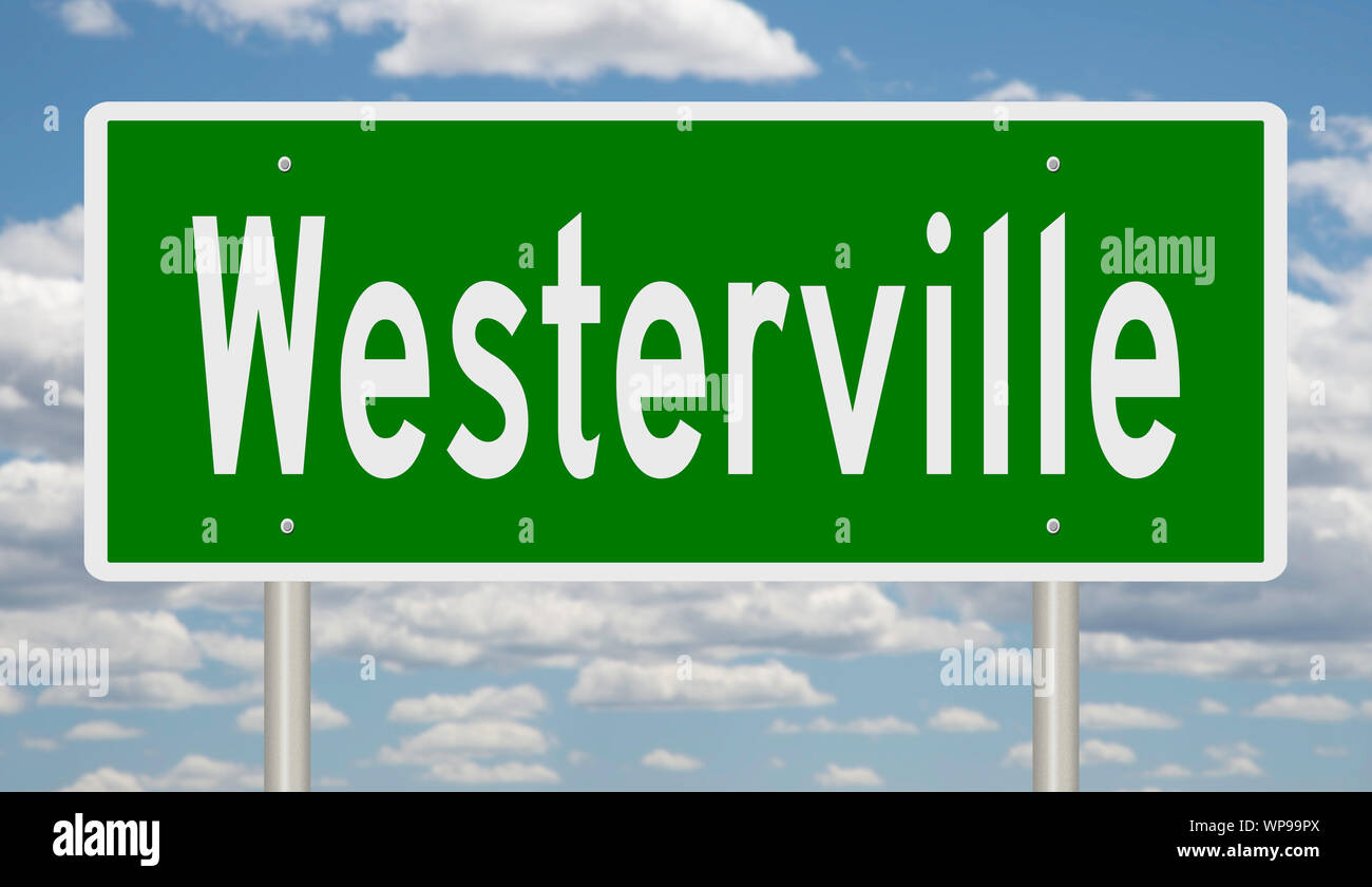 Rendering of a green highway sign for Westerville Ohio Stock Photo - Alamy