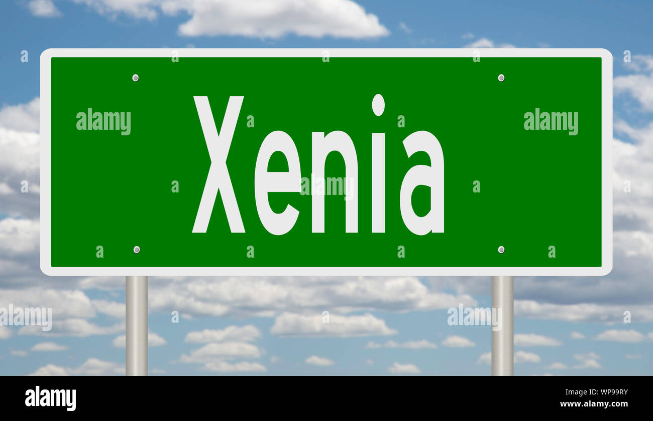 Rendering of a green highway sign for Xenia Ohio Stock Photo Alamy