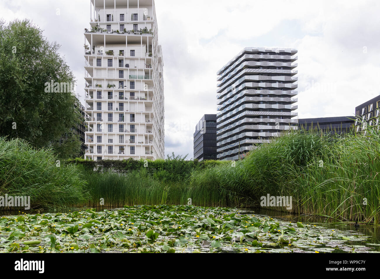 Paris eco-district - Clichy-Batignolles in the 17th arrondissement is one of developed eco-districts (eco quartiers) in Paris, France, Europe. Stock Photo