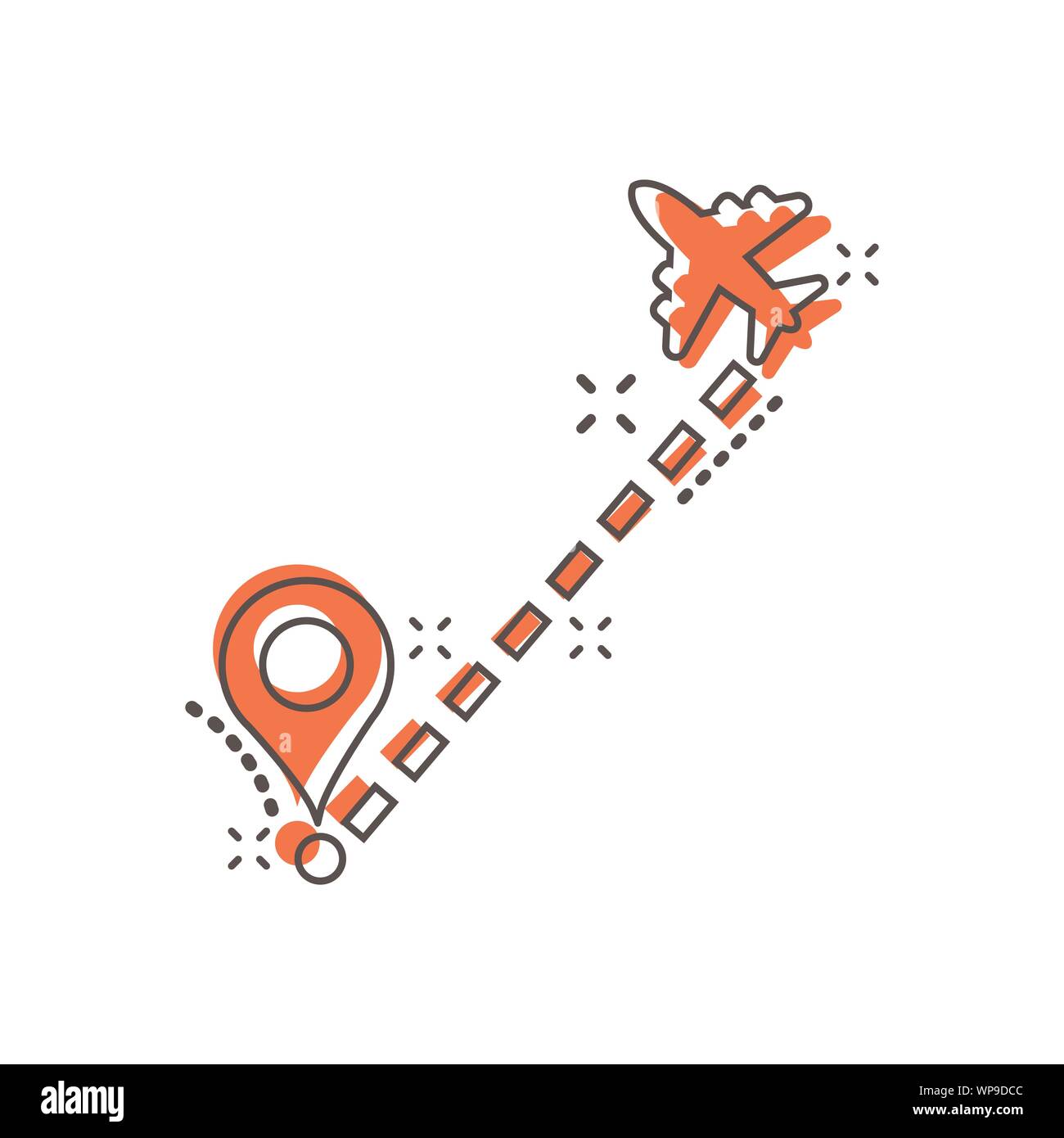 Airplane flight route icon in comic style. Travel line path vector cartoon  illustration on white isolated background. Dash line trace business concept  Stock Vector Image & Art - Alamy