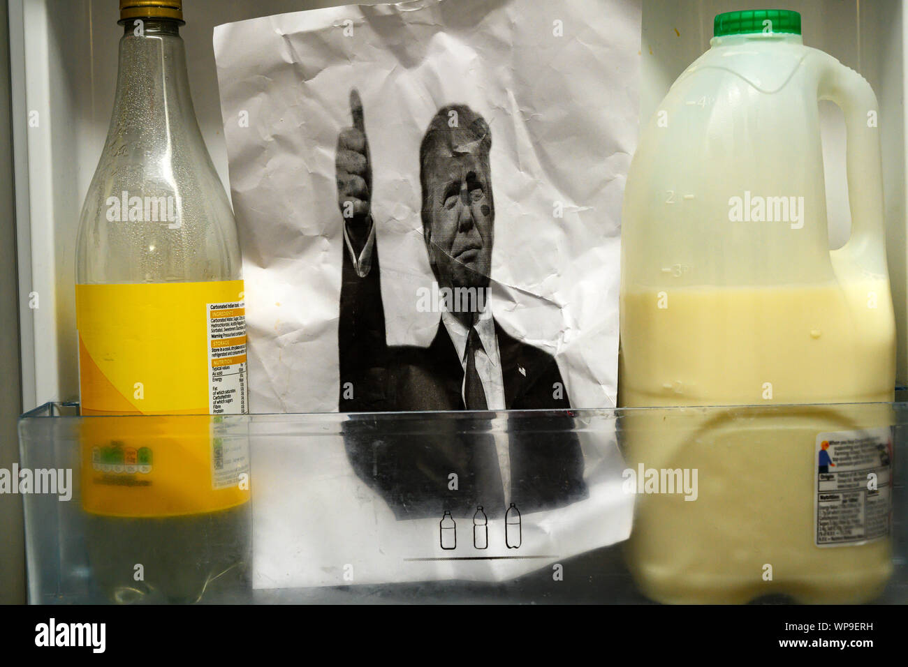 Trump in the fridge Stock Photo