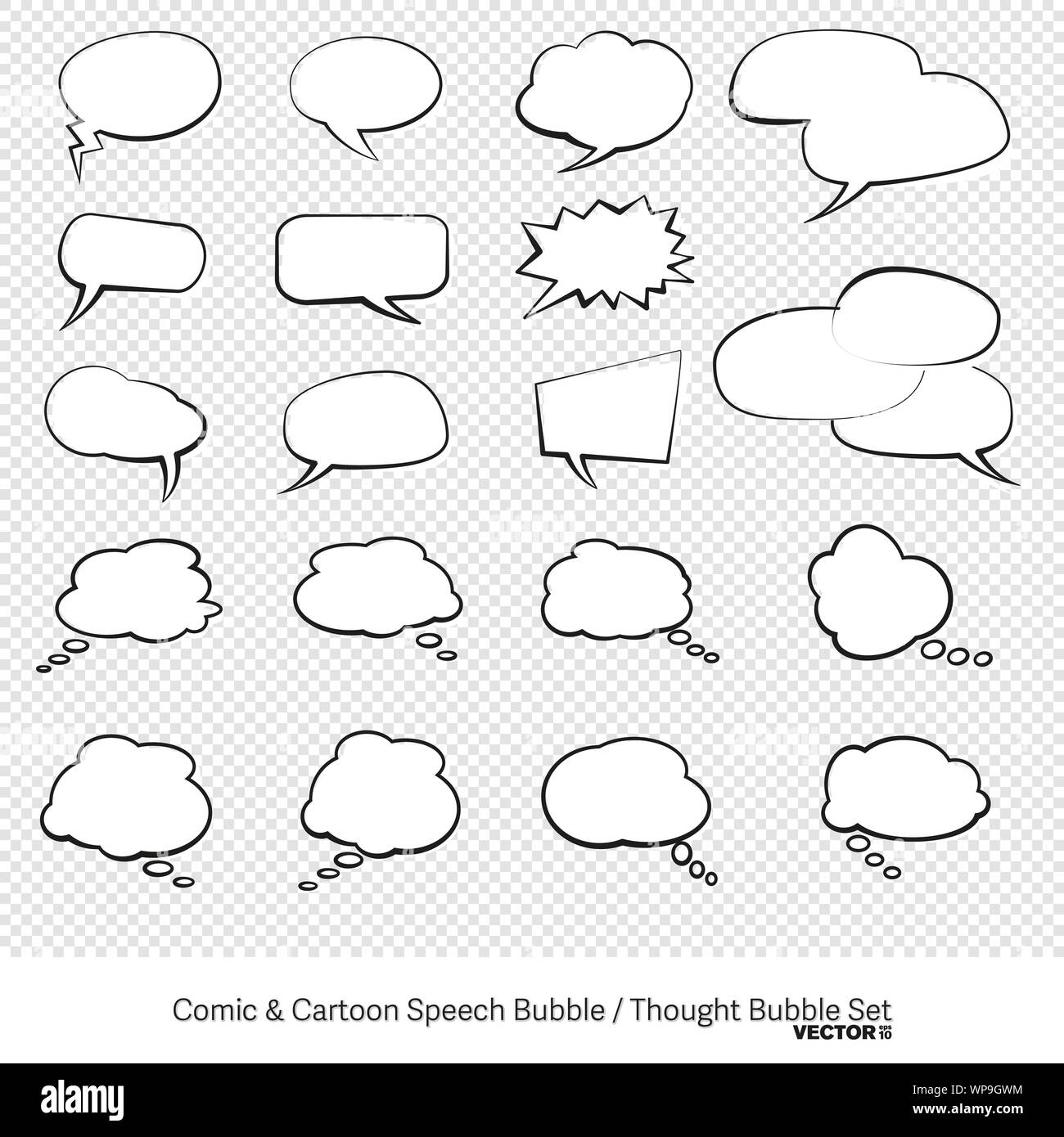 comic and cartoon speech bubble and thought bubble icon set vector illustration Stock Vector