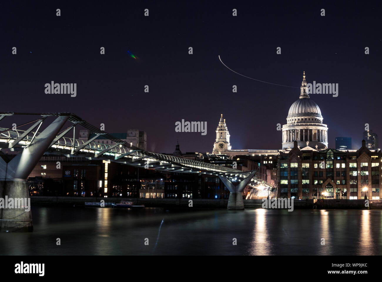 Night view to London Bridge and St Paul's cathedral, London UK Stock Photo