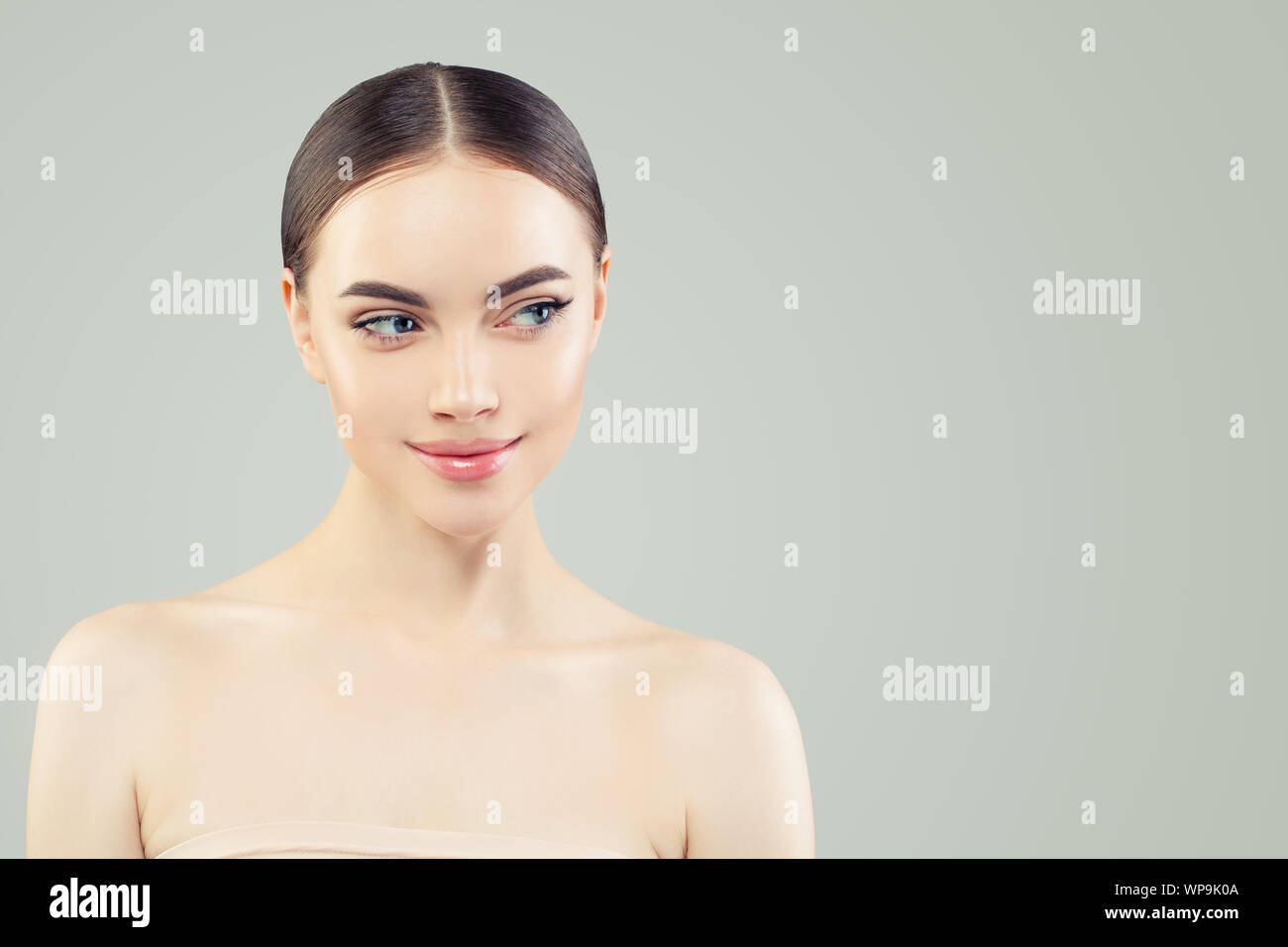 Beautiful female face close up. Natural make up, healthy skin Stock ...
