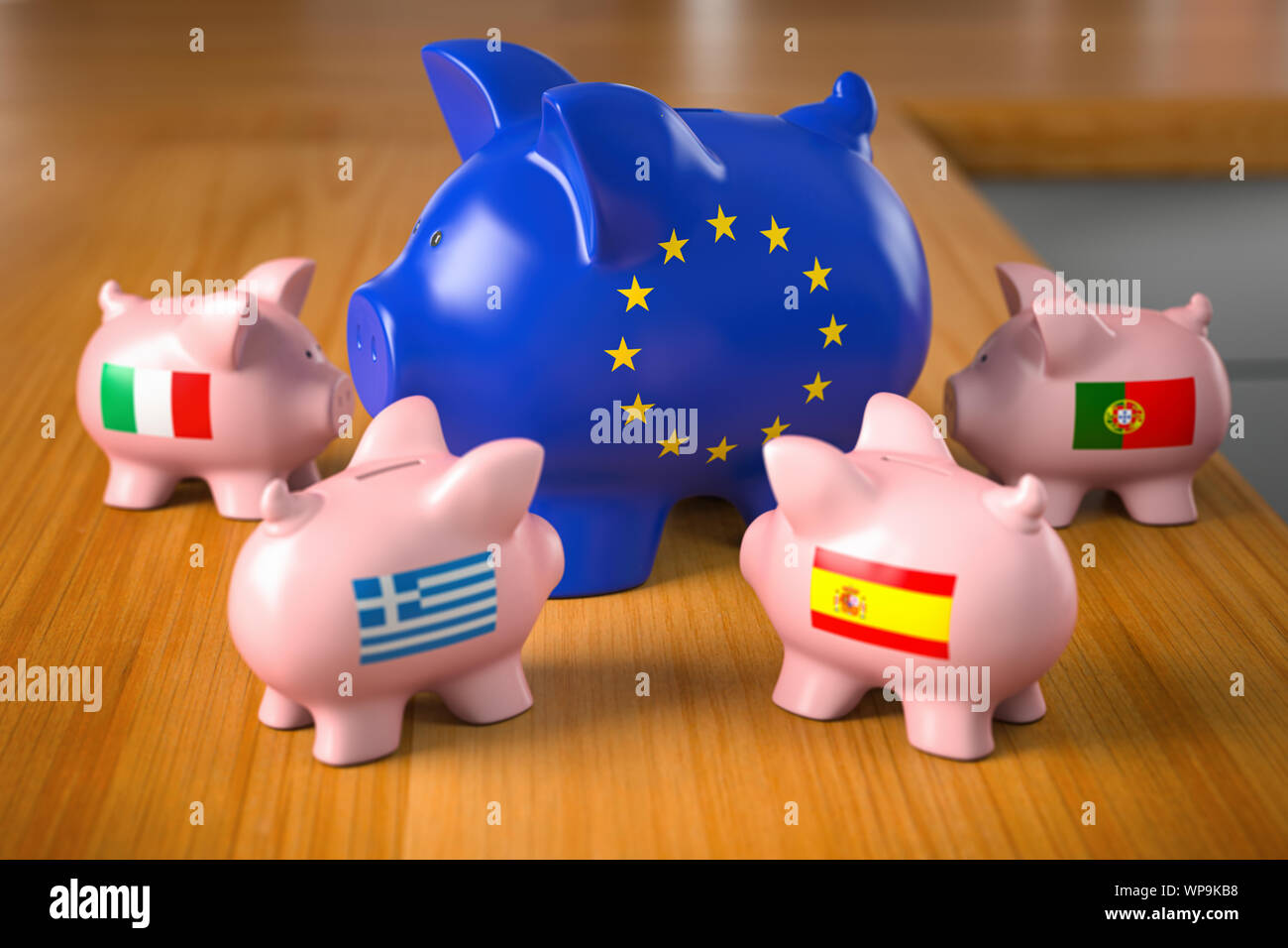 European Crisis Countries Concept Piggy Bank In Colors Of Eu