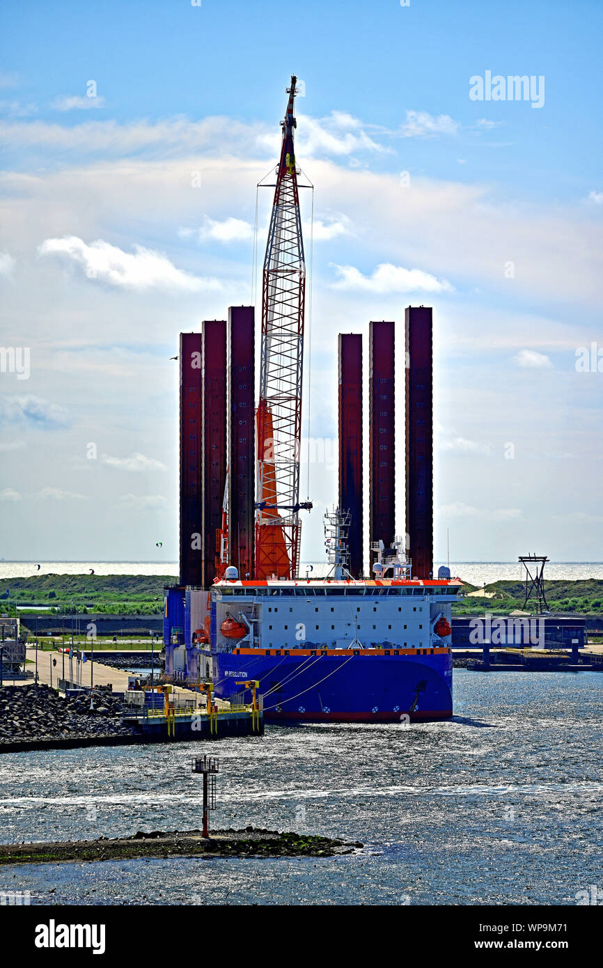 MPI Resolution 6 leg turbine installation vessel  North Sea Canal Netherlands Amsterdam Stock Photo