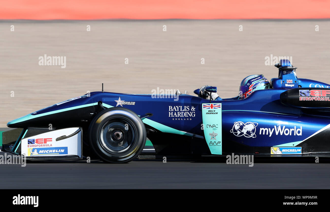 Carlin Racing Motorsport's Billy Monger during Qualifying 2 of the Euroformula Open at Silverstone, Towcester. Stock Photo