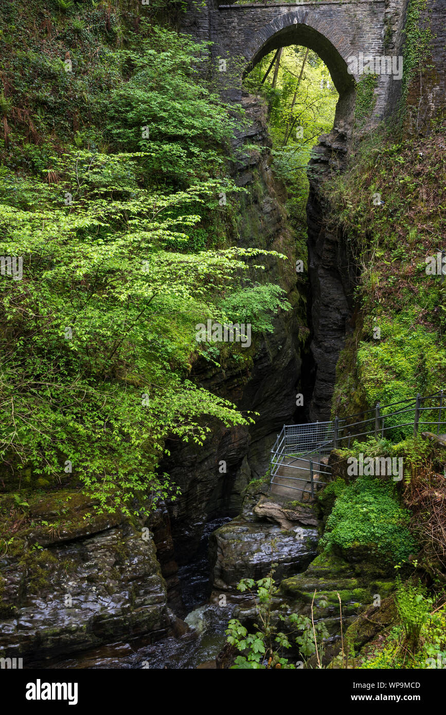 Devil's Bridge a famous location of three bridges, one over another above a rocky ravine near Aberyswyth in mid Wales. Stock Photo