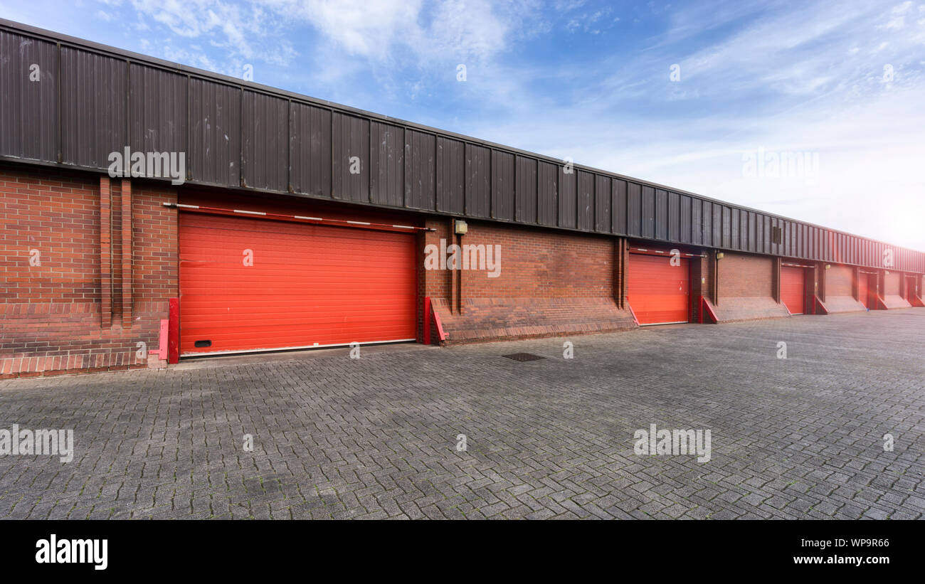 row of red storage warehouse facility Stock Photo