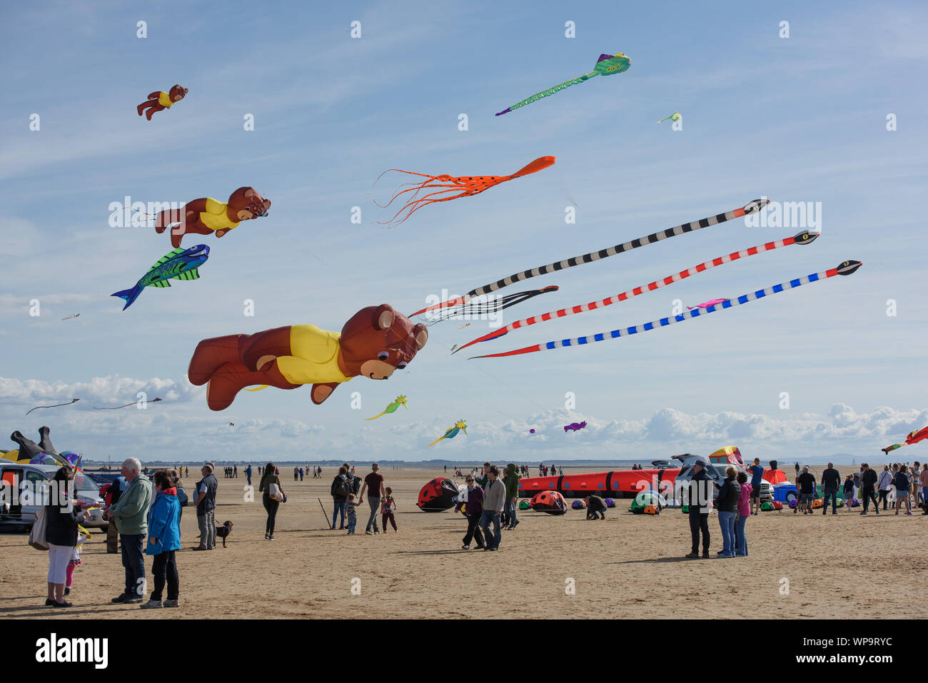 St Annes on the Sea, Lancashire, UK. 7th Sept 2019. St Annes International Kite Festival 2019, St Annes beach, St Annes on the Sea, Lancashire. Displays of kites from teams across the UK and overseas. Credit: John Eveson/Alamy Live News Stock Photo