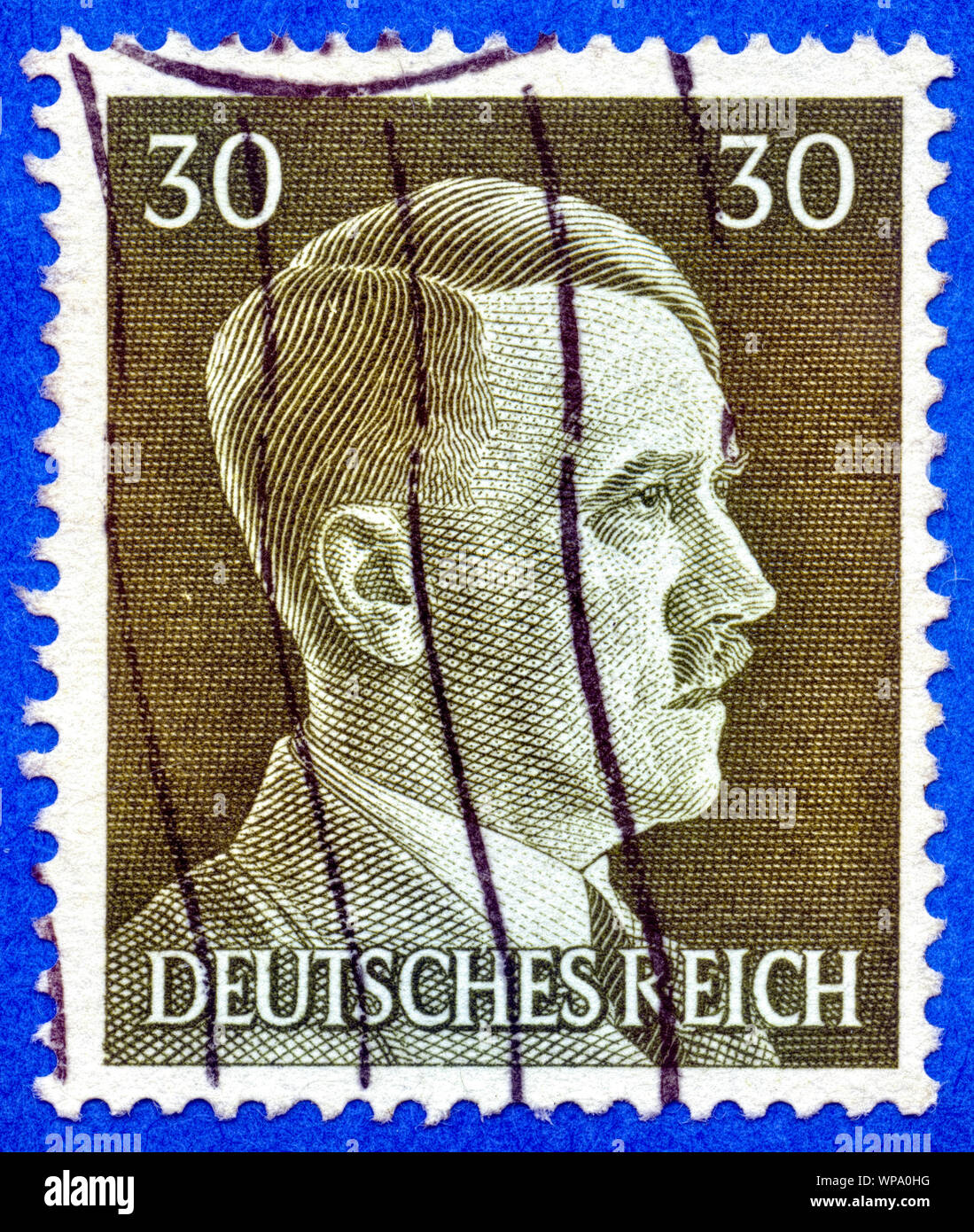 GERMANY - CIRCA 1942: An GERMANY Used Postage Stamp showing Portrait of Adolf Hitler, circa 1942. Stock Photo