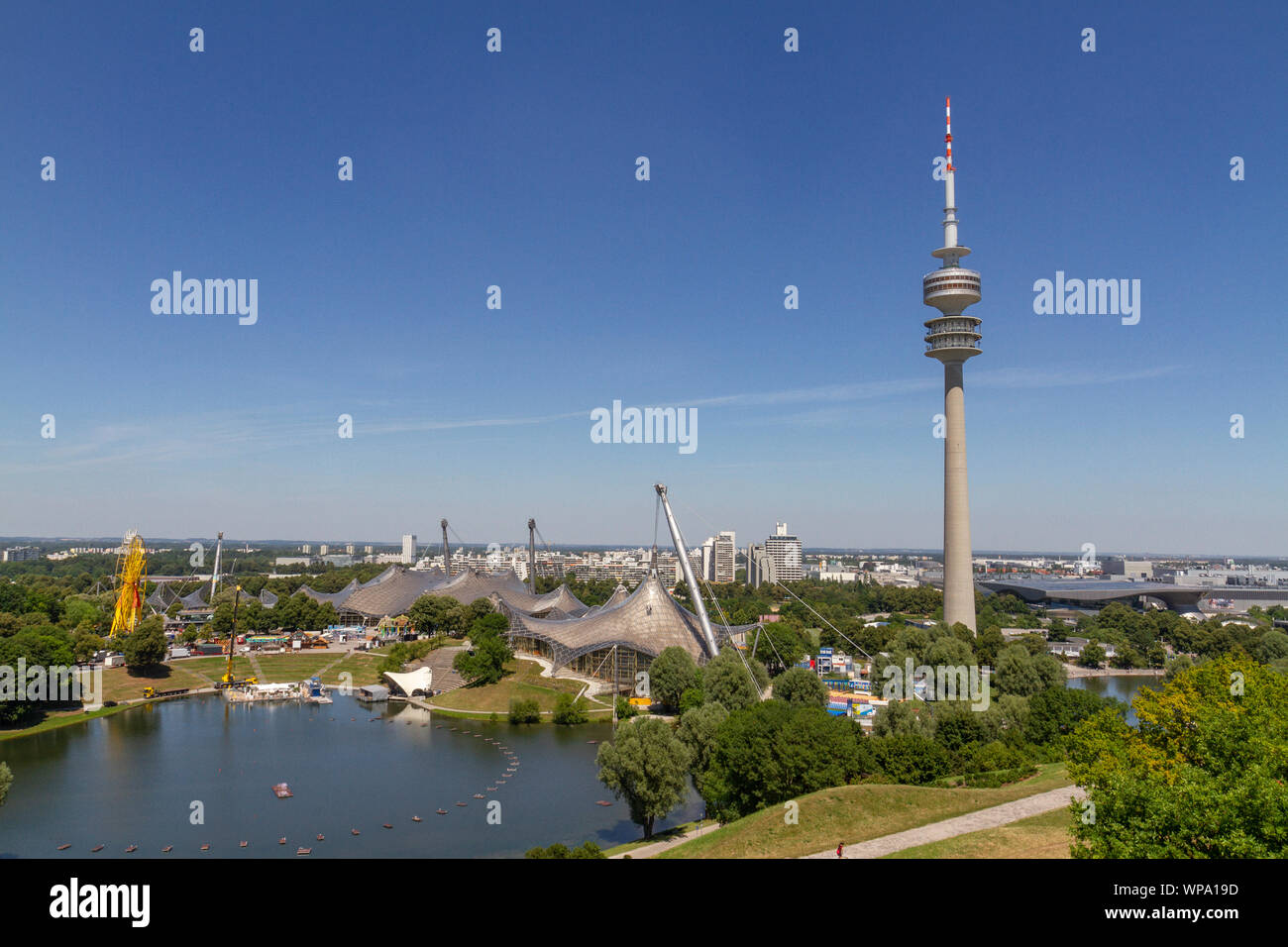 The Olympiaturm, (Olympic Tower), part of the Munich 1972 Olympic Park, Munich, Bavaria, Germany. Stock Photo