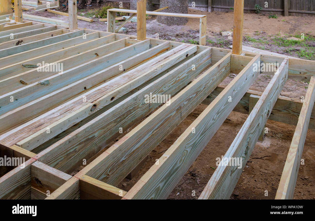 New deck patio with modern wooden deck installing wood floor for patio