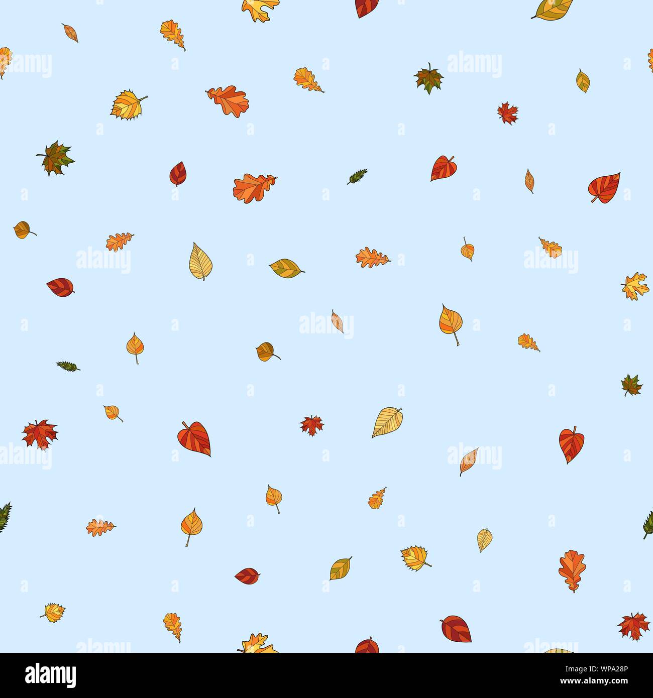abstract vector doodle autumn leaves seamless pattern - leaves are ...