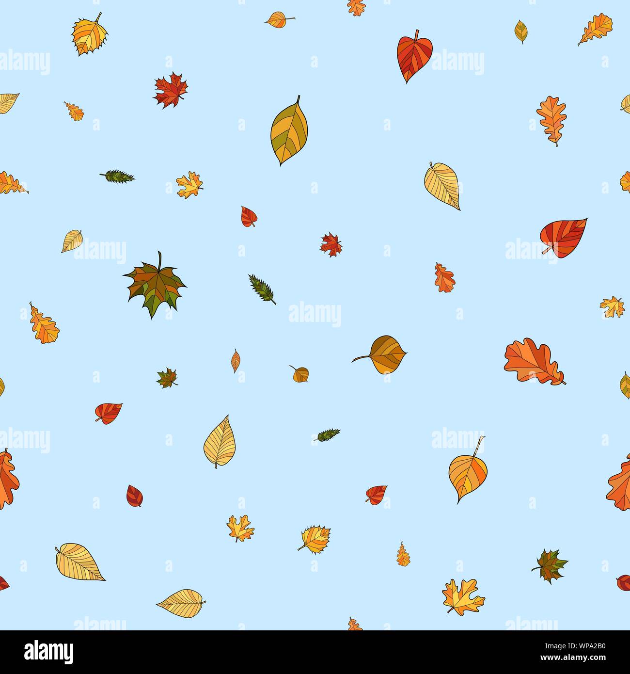 abstract vector doodle autumn leaves seamless pattern - leaves are ...
