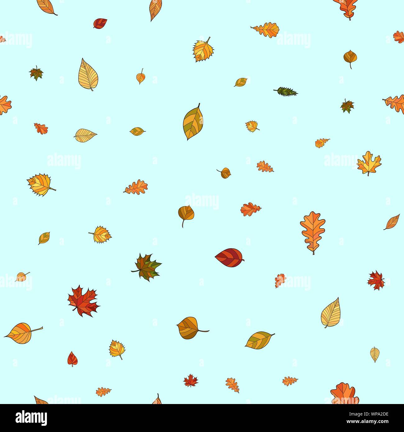 abstract vector doodle autumn leaves seamless pattern - leaves are ...