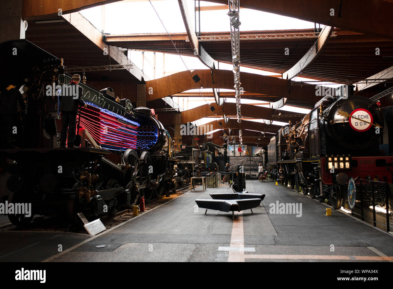 The 232 Baltic no. 3 1102 Nord and the 231 Pacific no. 3 1192 Chapelon Nord steam locomotives at the Cité du Train museum in Mulhouse, France. Stock Photo