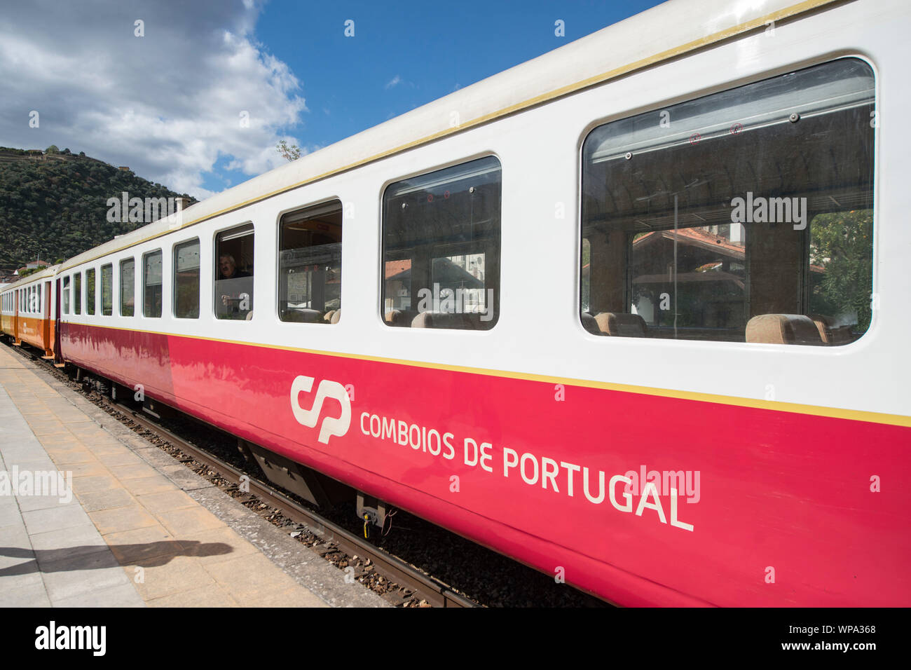a train at the Railway station in the town of Pinhao on the Douro river,  east of Porto in Portugal in Europe. Portugal, Regua, April, 2019 Stock  Photo - Alamy
