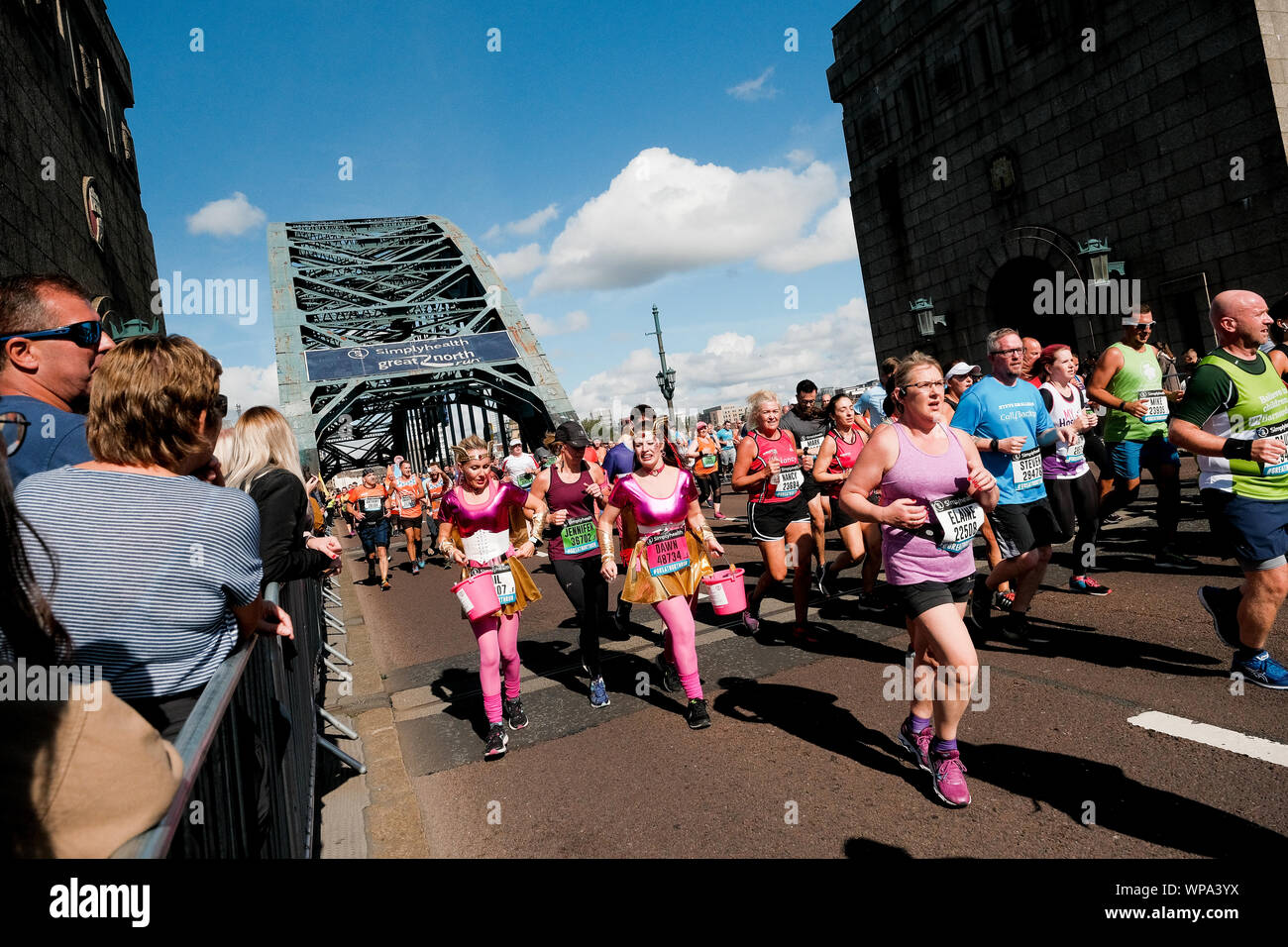Runners compete in the 2019 Simplyhealth Great North Run in Newcastle Upon Tyne, England. Stock Photo