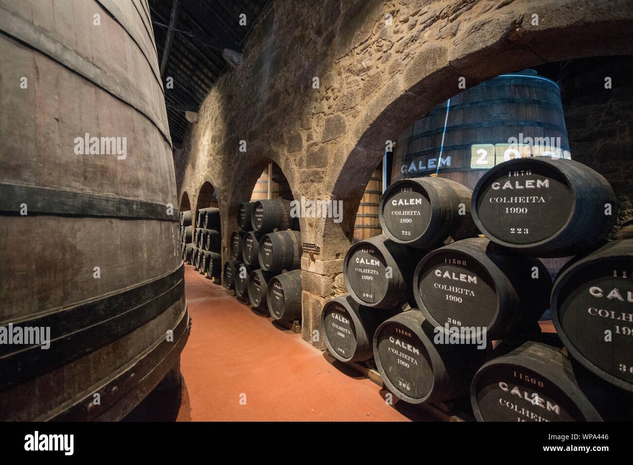 one of the Port wine Cellar of Calem at the waterfront on the Douro River in Ribeira in the city