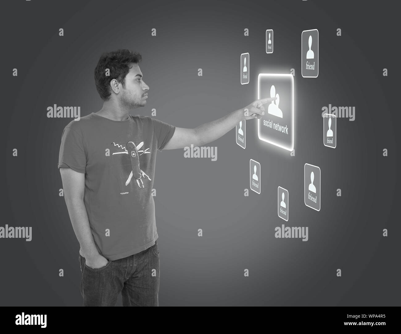 Young man using a touch screen Stock Photo