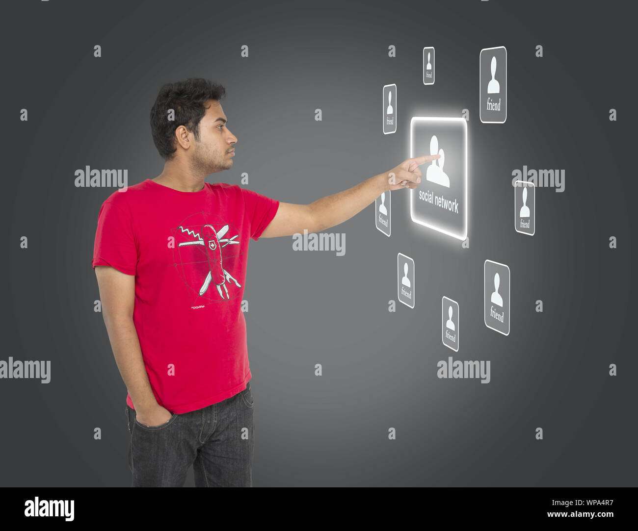 Young man using a touch screen Stock Photo